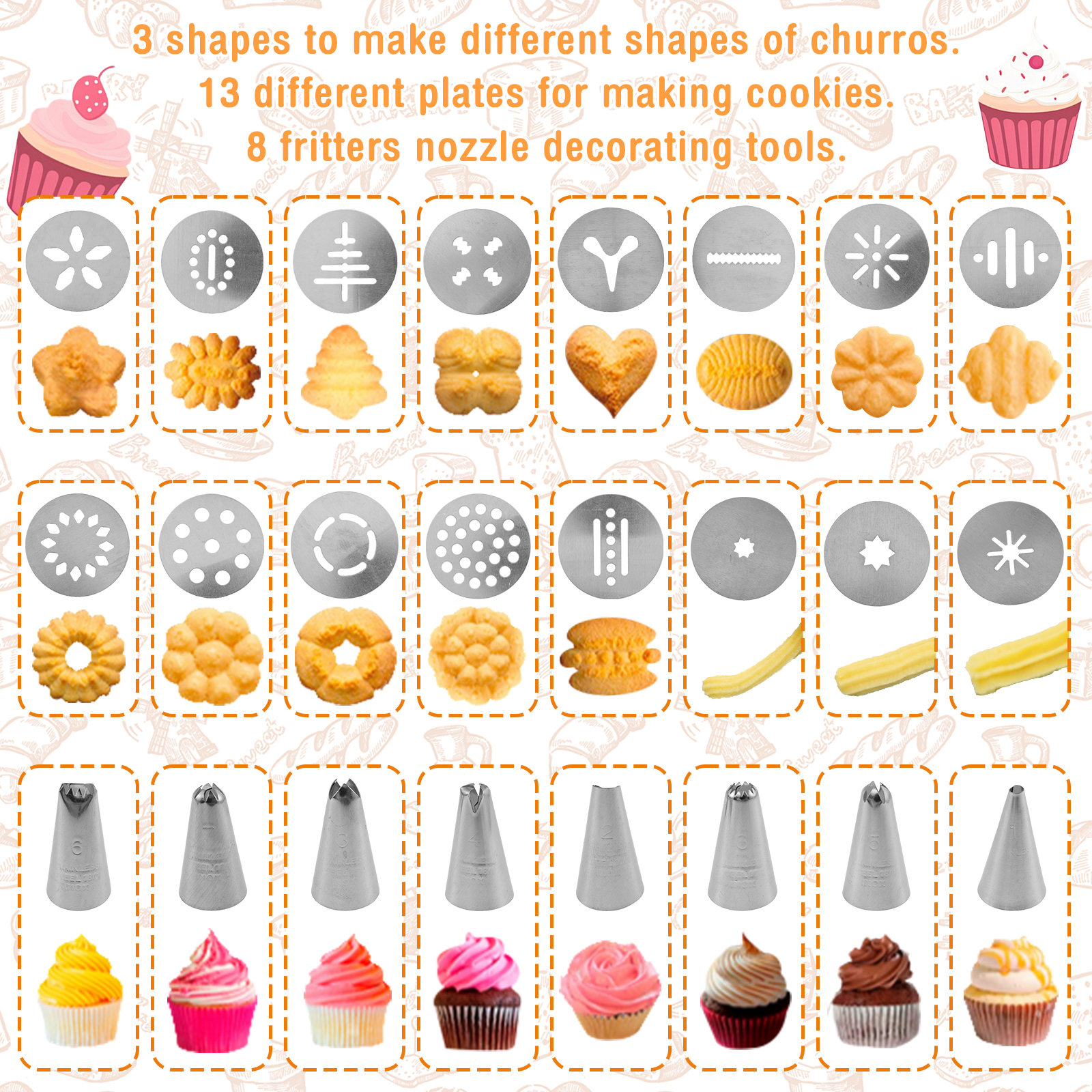 Cookie Press Gun Tips Set Stai - Churros Maker Gun のレビューと価格