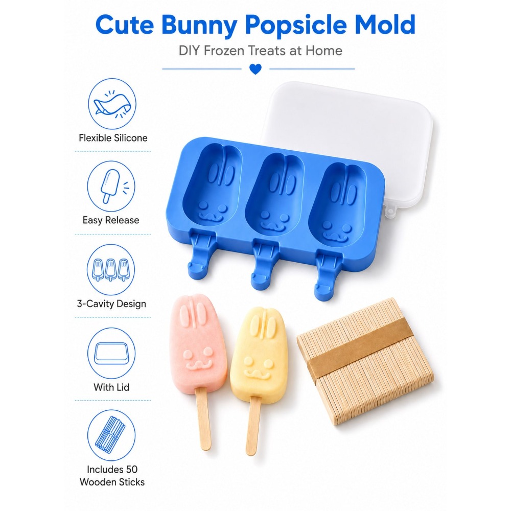 1pc 3-Cavity Silicone Popsicle - Bunny Cake Mold のレビューと価格